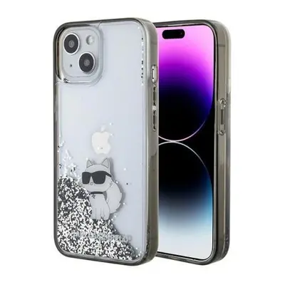 Karl Lagerfeld hard silikonový obal iPhone 15 6.1" Transparentní Liquid Glitter Choupette