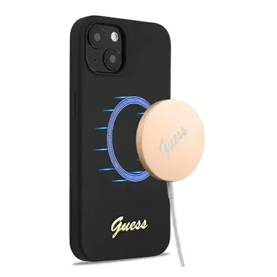 Guess GUHMP13MLSLMGBK hard silikonové pouzdro iPhone 13 6.1" black Silicone Script Gold Logo