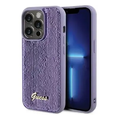 Guess hard silikonový obal iPhone 15 PRO 6.1" purple Sequin Script Metal