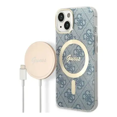 Guess GUBPP14SH4EACSB sada nabíječky MagSafe a pouzdra na iPhone 14 6.1" blue 4G Print MagSafe