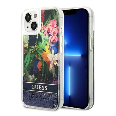 Guess GUHCP14SLFLSB hard silikonové pouzdro iPhone 14 6.1" blue Flower Liquid Glitter