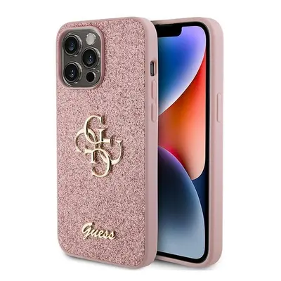 Guess hard kryt na iPhone 15 PRO 6.1" Pink Glitter Script Big 4G