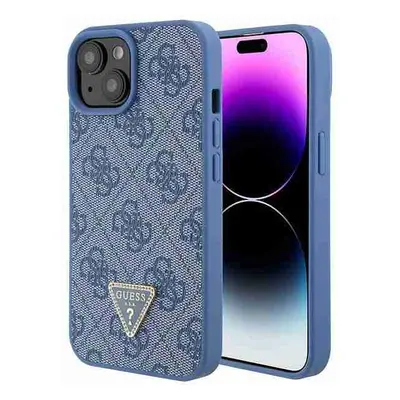 Guess hard silikonový obal iPhone 15 6.1" Blue Leather 4G Triangle Strass