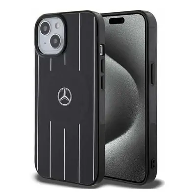 Mercedes hard obal na iPhone 15 6.1" Black DL Crossed Lines Pattern Leather MagSafe