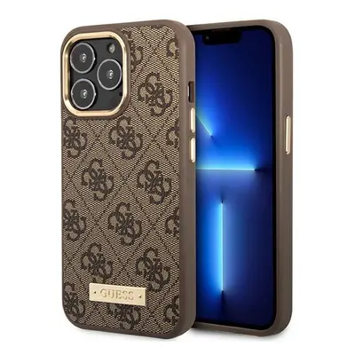 Guess GUHMP14LU4GPRW hard silikonové pouzdro iPhone 14 PRO 6.1" brown 4G Logo Plate MagSafe