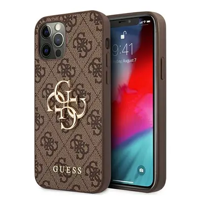 Guess GUHCP12M4GMGBR hard silikonové pouzdro iPhone 12/12 Pro 6,1" brown 4G kovové logo