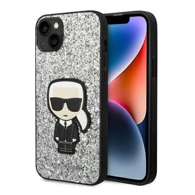 Karl Lagerfeld KLHCP14SGFKPG hard silikonové pouzdro iPhone 14 6.1" silver Glitter Flakes Ikonik