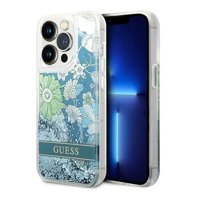 Guess GUHCP14LLFLSN hard silikonové pouzdro iPhone 14 PRO 6.1" green Flower Liquid Glitter