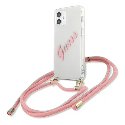 Guess GUHCP12SCRTVSPI hard silikonové pouzdro iPhone 12 Mini 5.4" pink Script Vintage with cord