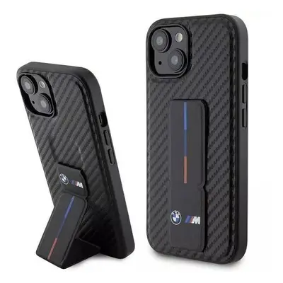 BMW hard silikonový obal na iPhone 15 6.1" black Grip Stand Smooth & Carbon