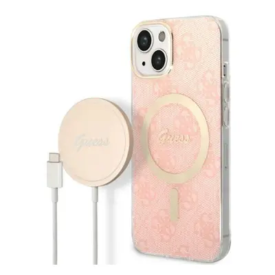 Guess GUBPP14MH4EACSP sada nabíječky MagSafe a pouzdra na iPhone 14 PLUS 6.7" pink 4G Print Mag