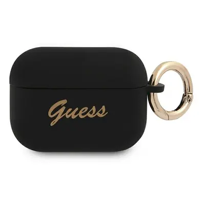 Guess GUAPSSSK pouzdro na Airpods PRO black Silicone Vintage Script