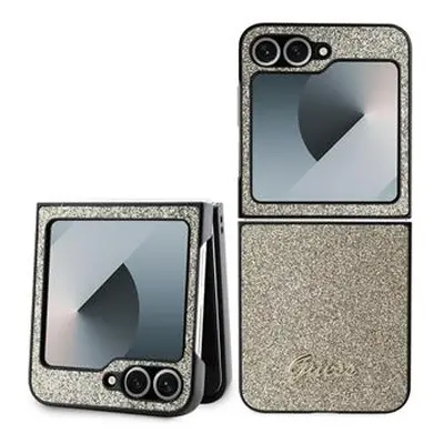 Guess hard kryt na Samsung Galaxy Z Flip 6 Gold Glitter Flakes Metal Logo