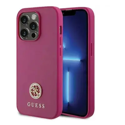 Guess hard silikonový obal iPhone 15 PRO 6.1" pink Strass Metal Logo