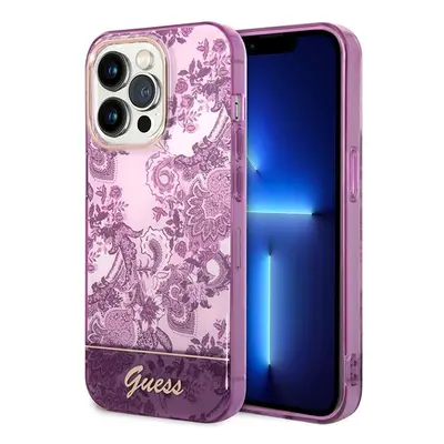 Guess GUHCP14LHGPLHF hard silikonové pouzdro iPhone 14 PRO 6.1" fuschia Porcelain Collection