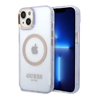 Guess GUHMP14SHTCMU hard silikonové pouzdro iPhone 14 6.1" purple Gold Outline Translucent MagSa