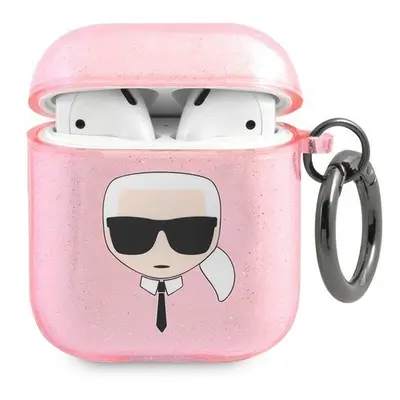 Karl Lagerfeld KLA2UKHGP pouzdro na AirPods 2. Generace / 1. Generace Pink glitter Karl`s head