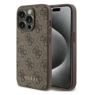 Guess hard silikonový obal iPhone 15 PRO 6.1" brown 4G Metal Gold Logo