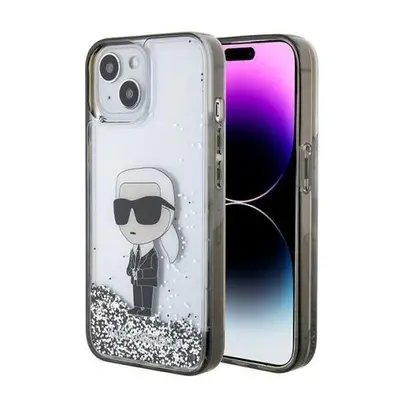 Karl Lagerfeld hard silikonový obal iPhone 15 6.1" Transparentní Liquid Glitter Ikonik