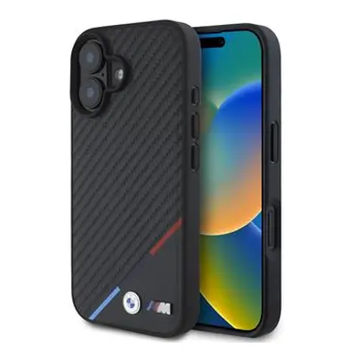 Hard obal na iPhone 16 6.1" BMW M MagSafe Carbon Tricolor Stripe Černé