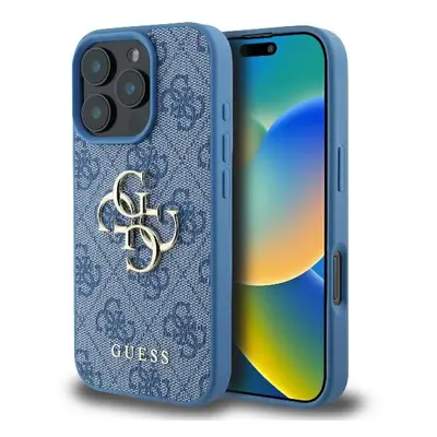 Guess hard silikonový obal iPhone 16 PRO 6.3" Modrý 4G Big Metal Logo