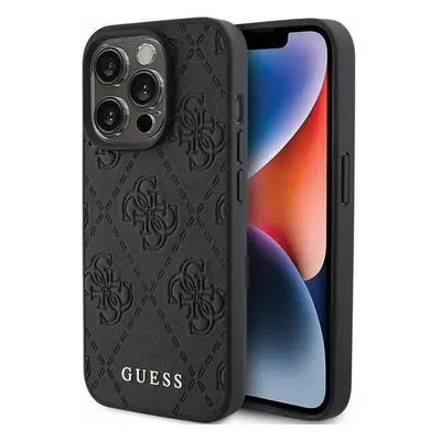 Guess kryt na iPhone 15 PRO 6.1" Black Leather 4G Stamped