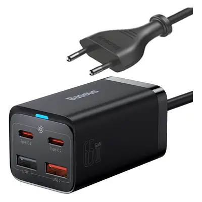 Baseus GaN3 Pro rychlonabíječka 2 x USB-C / 2 x USB 65W s kabelem USB-C 1m Black