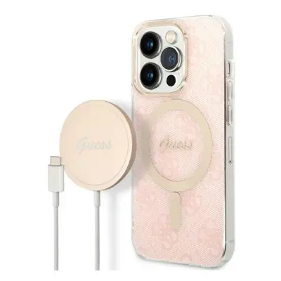 Guess GUBPP14XH4EACSP sada nabíječky MagSafe a pouzdra na iPhone 14 PRO MAX 6.7" pink 4G Print M