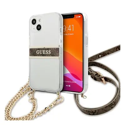 Guess GUHCP13SKC4GBGO hard silikonové pouzdro iPhone 13 Mini 5.4" transparent 4G Brown Strap Gol