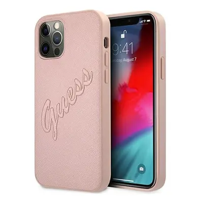 Guess GUHCP12MRSAVSRG hard silikonové pouzdro iPhone 12 / 12 Pro 6,1" pink Saffiano Vintage Scri