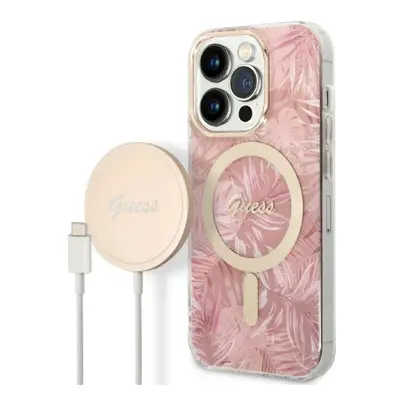 Guess GUBPP14XHJEACSP sada nabíječky MagSafe a pouzdra na iPhone 14 PRO MAX 6.7" pink Jungle Mag