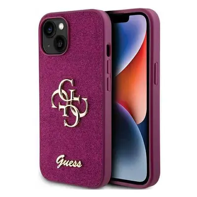 Guess hard kryt na iPhone 15 6.1" Purple Glitter Script Big 4G