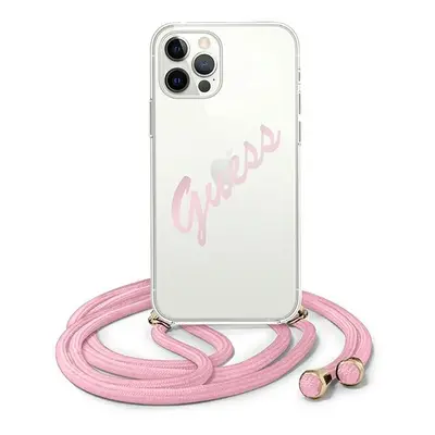 Guess GUHCP12MCRTVSPI hard silikonové pouzdro iPhone 12 / 12 Pro 6.1" pink Script Vintage with c