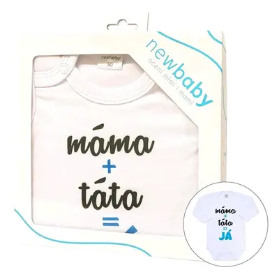 Body s potiskem New Baby máma plus táta rovná se JÁ - dárkové balení