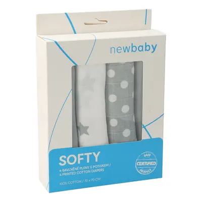 Látkové bavlněné pleny New Baby Softy s potiskem 70 x 70 cm 4 ks šedo-bílé