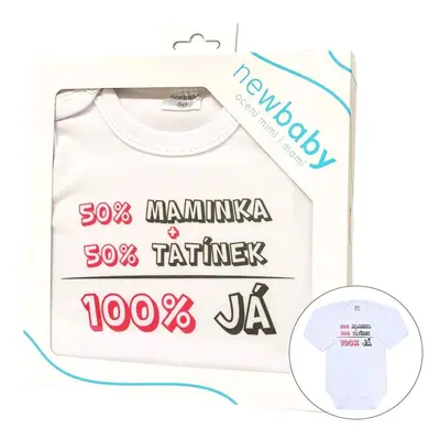 Body s potiskem New Baby 50% MAMINKA + 50% TATÍNEK - 100% JÁ růžové - dárkové balení