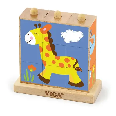 Dřevěné puzzle kostky na stojánku Viga Zoo