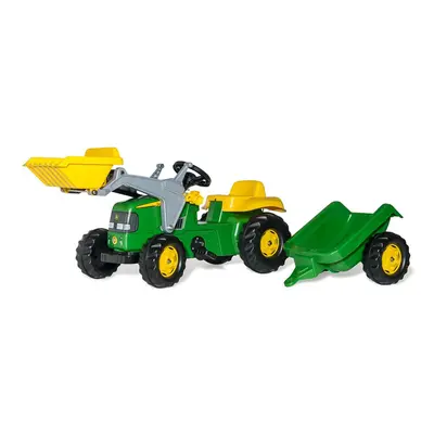 Šlapací traktor s nakladačem a vlečkou Rolly Kid John Deere zelený