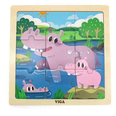 Dřevěné puzzle pro nejmenší Viga 9 ks Hroch