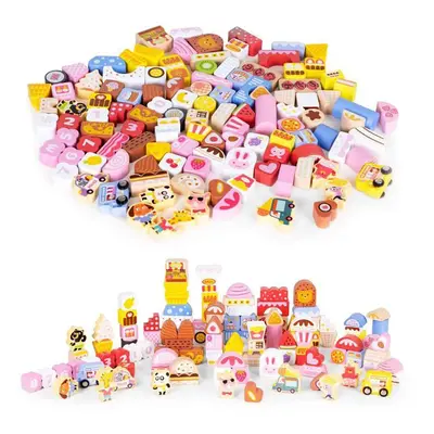 Dřevěné kostky Candy City Ecotoys 116 kusů