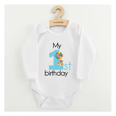 Dětské body s potiskem New Baby My first birthday blue