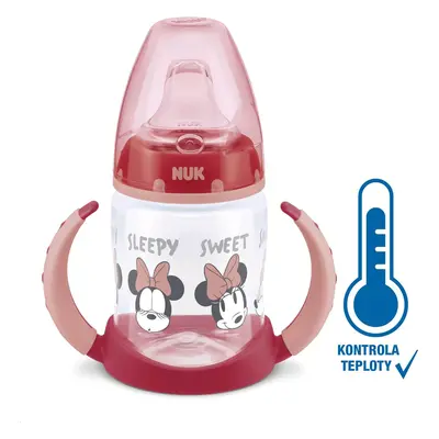 Kojenecká láhev na učení NUK Disney Mickey s kontrolou teploty 150 ml červená