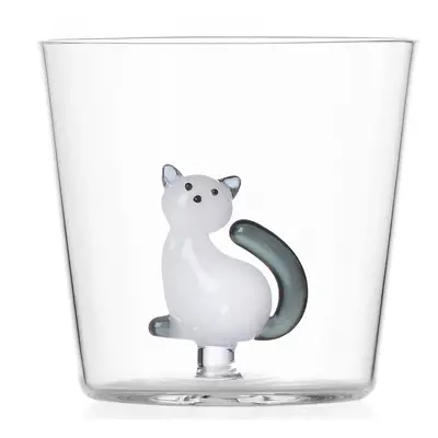 Ichendorf Milano designové sklenice na vodu Tabby Cat Tumbler White Cat with Smoke Tail