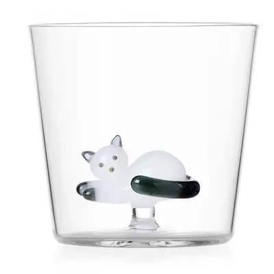 Ichendorf Milano designové sklenice na vodu Tabby Cat Tumbler Lying White Cat with Smoke Tail