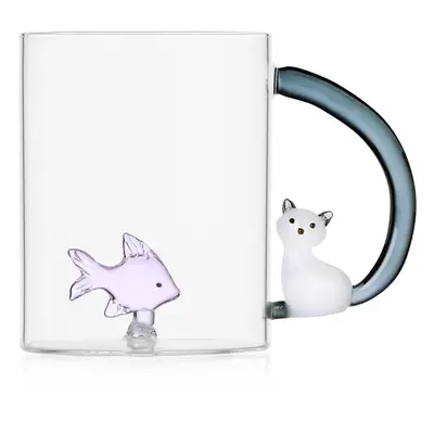 Ichendorf Milano designové šálky Tabby Cat Mug Pink Fish & White Cat with Smoke Tail