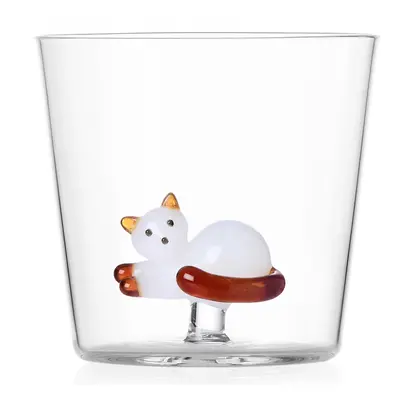 Ichendorf Milano designové sklenice na vodu Tabby Cat Tumbler Lying White Cat with White Tail