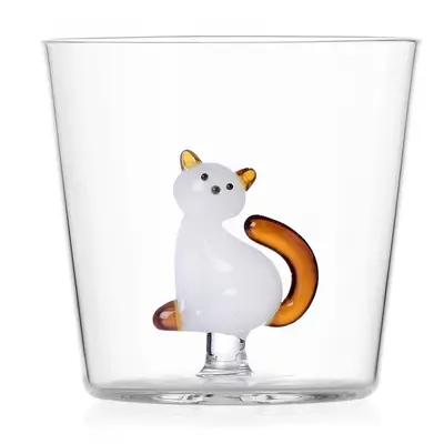 Ichendorf Milano designové sklenice na vodu Tabby Cat Tumbler White Cat with Amber Tail