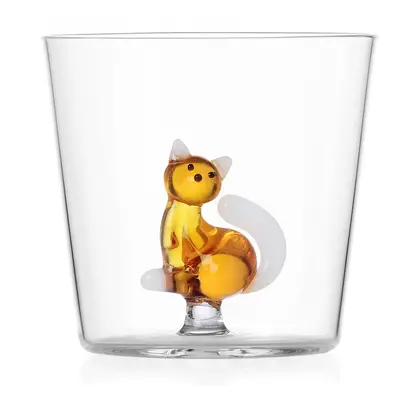 Ichendorf Milano designové sklenice na vodu Tabby Cat Tumbler Amber Cat with White Tail