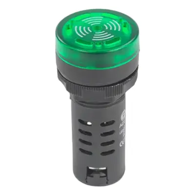 LED kontrolka s bzučákem AD16-22SM, pro průměr otvoru 22mm Zelená 36V AC/DC