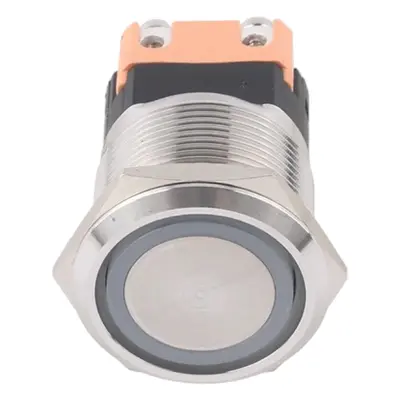 Spínač kovový s aretací, stříbrný, průměr 25mm, 20A, IP65 Bílá 110-220V AC